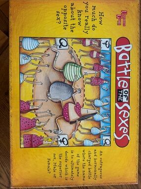 Battle of the Sexes Board Game Cover - Bright Yellow Illustrated Artwork